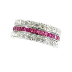Magnificent Eternity Band with Rubies and Emeralds and Hinged Diamond Parts