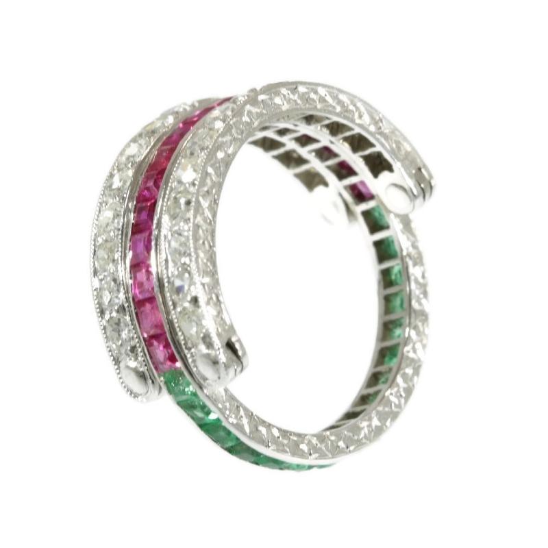 Magnificent Eternity Band with Rubies and Emeralds and Hinged Diamond Parts In Excellent Condition In Antwerp, BE