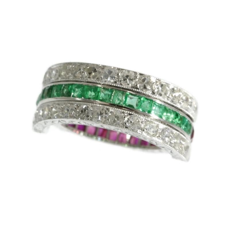 Magnificent Eternity Band with Rubies and Emeralds and Hinged Diamond Parts 1