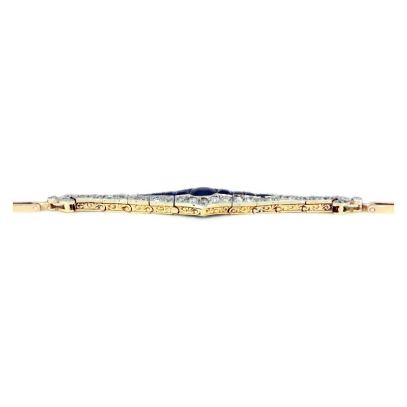 Belle Époque Gold and Platinum Bracelet with Diamonds and Sapphires In Excellent Condition For Sale In Antwerp, BE