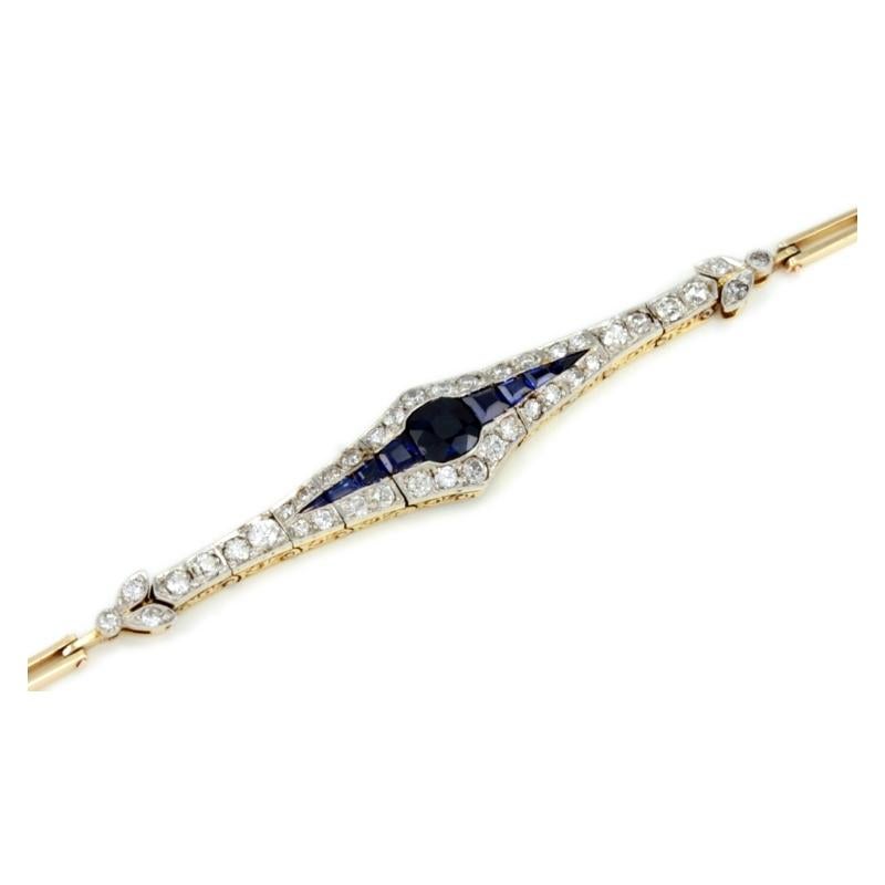 Round Cut Belle Époque Gold and Platinum Bracelet with Diamonds and Sapphires For Sale