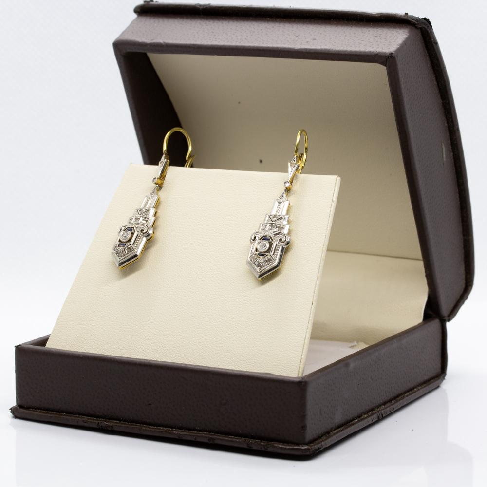 Women's or Men's Art Deco 18 Karat Gold and Platinum Diamonds and Sapphires Earrings