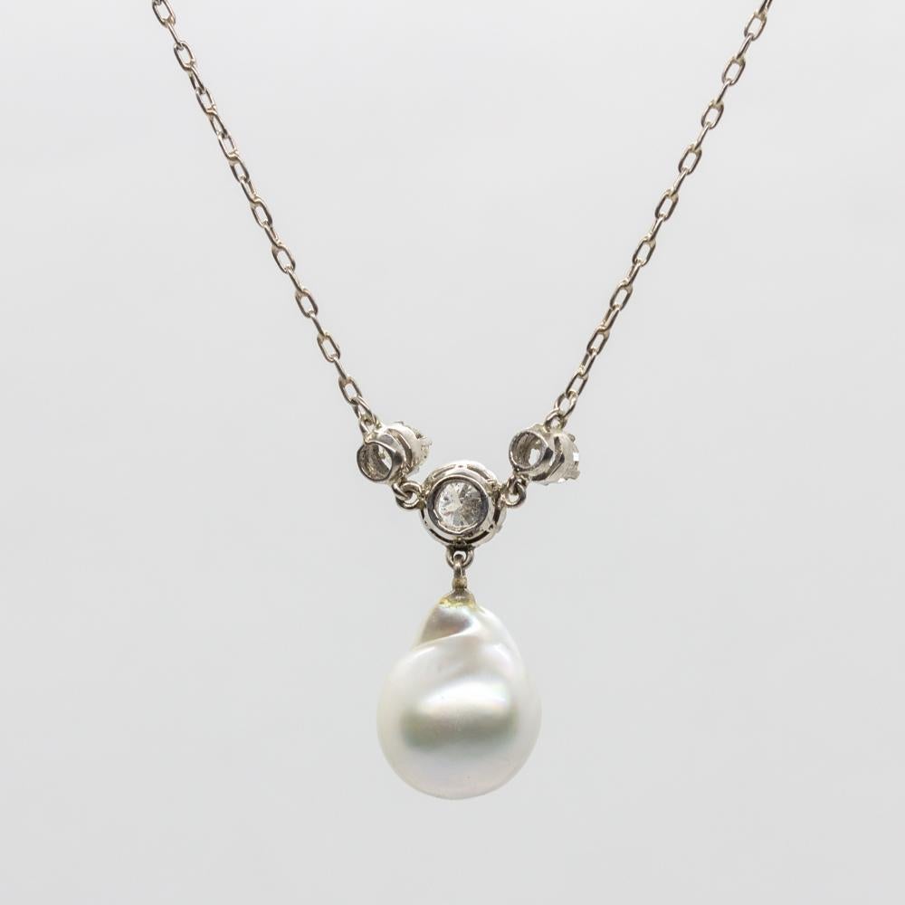 Old Mine Cut Antique Edwardian Platinum GIA Certified Pearl and Diamonds Pendant For Sale