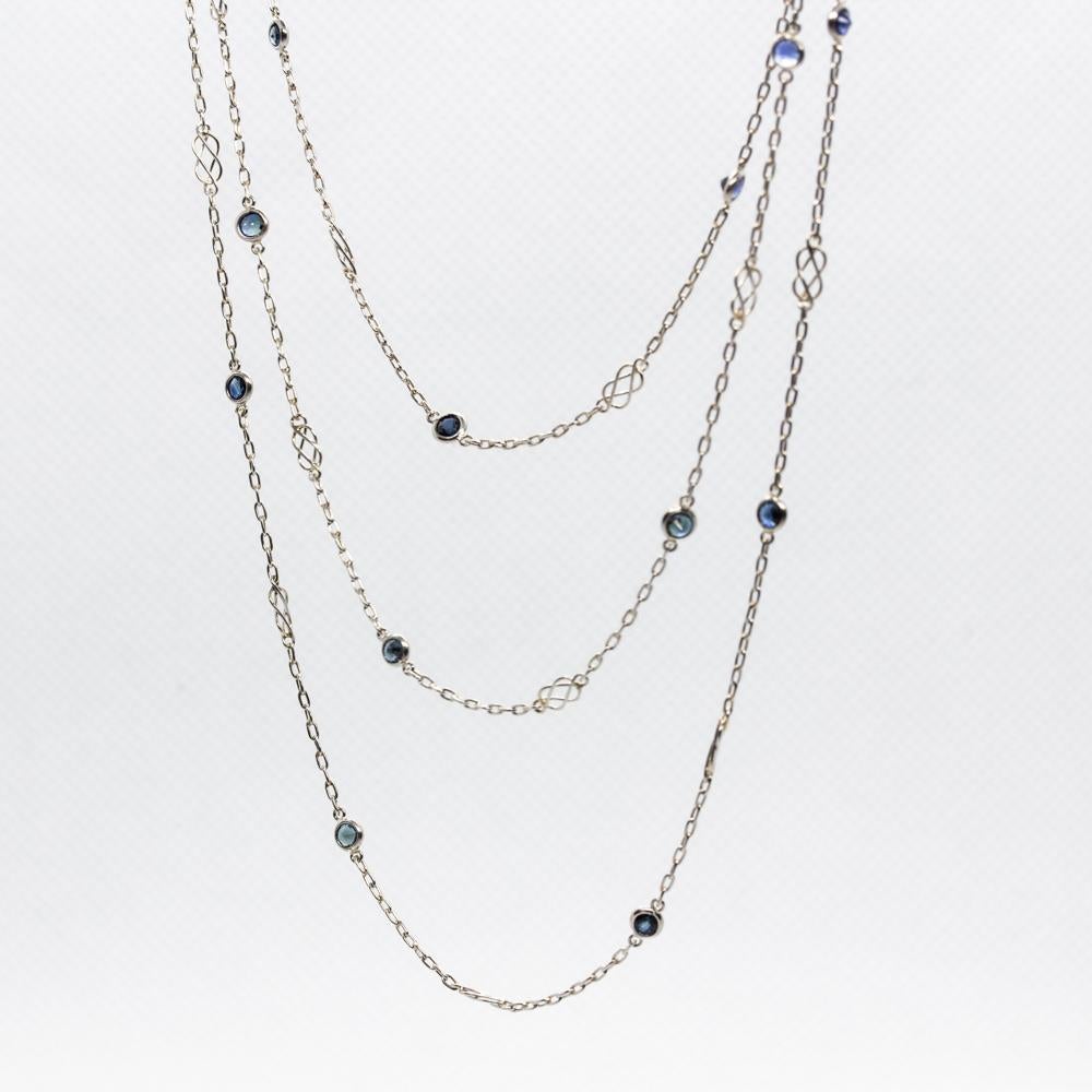 Round Cut Art Deco Platinum Sapphires Necklace