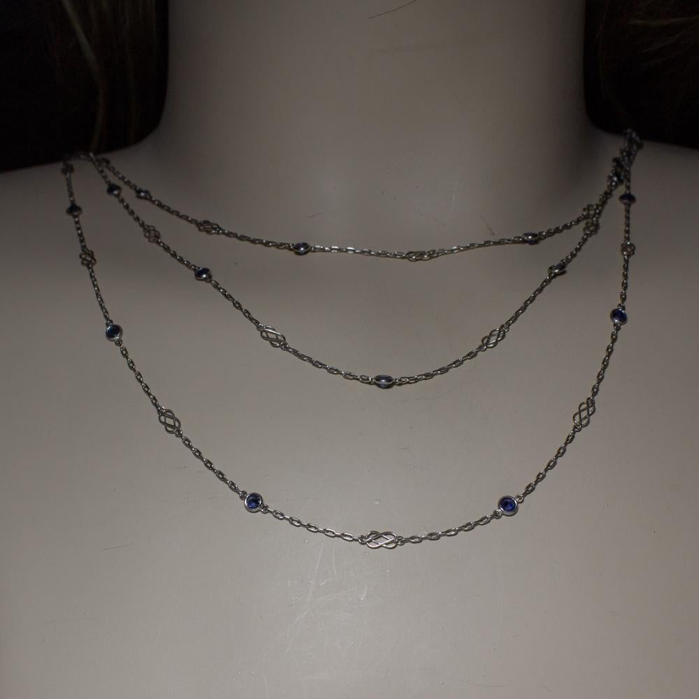 Women's or Men's Art Deco Platinum Sapphires Necklace