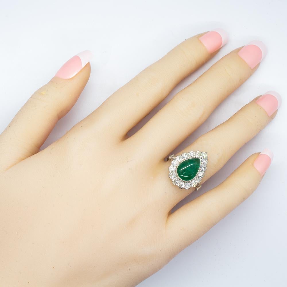 Platinum Handmade Emerald and Diamonds Halo Ring For Sale 2