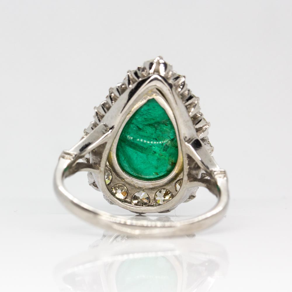 Pear Cut Platinum Handmade Emerald and Diamonds Halo Ring For Sale