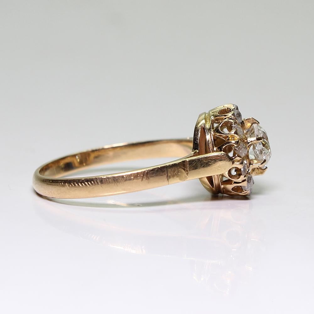 Old Mine Cut Antique Victorian 18 Karat Gold Diamond Ring For Sale