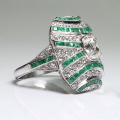Handmade Platinum 2.13 Carat Diamond and Emerald Ring
