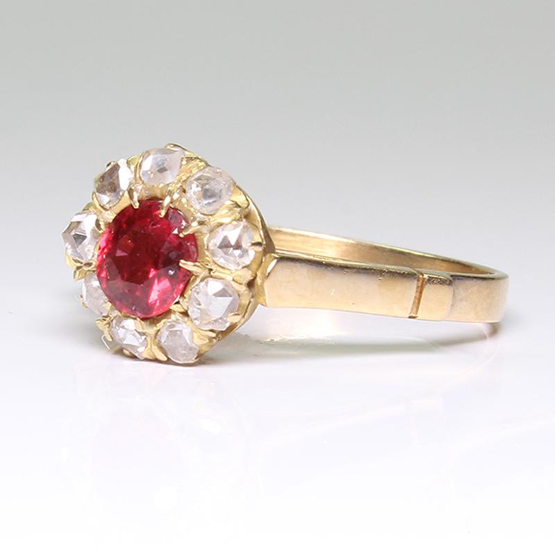 Women's or Men's Antique Victorian 18 Karat Gold Diamond and Ruby Ring