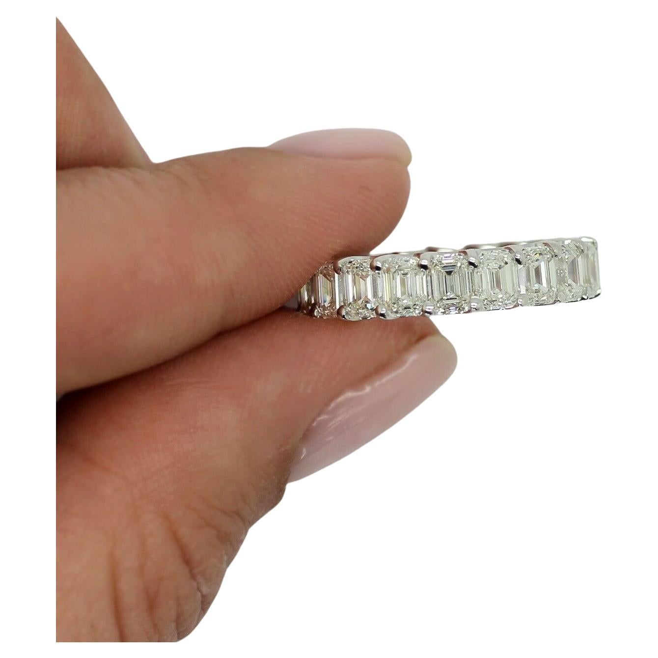 GIA Certified Emerald Cut Diamond Eternity Ring 6.05 Carats Set in 14k WG