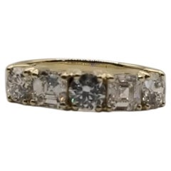 14K Yellow gold ladies Diamond wedding Ring with rounds and asscher cut diamonds