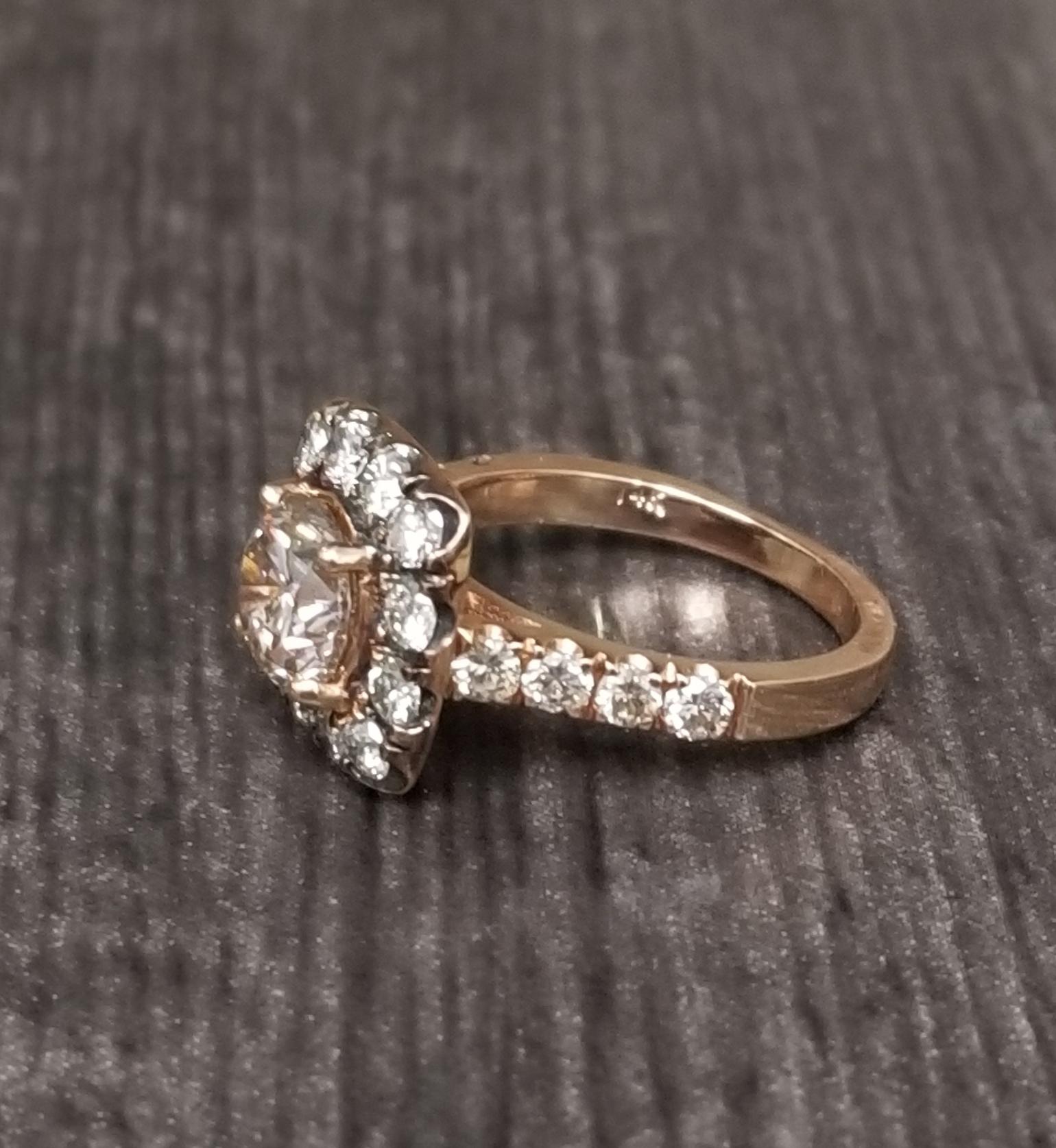 Art Deco 1.66 Carat Brown Diamond in Halo