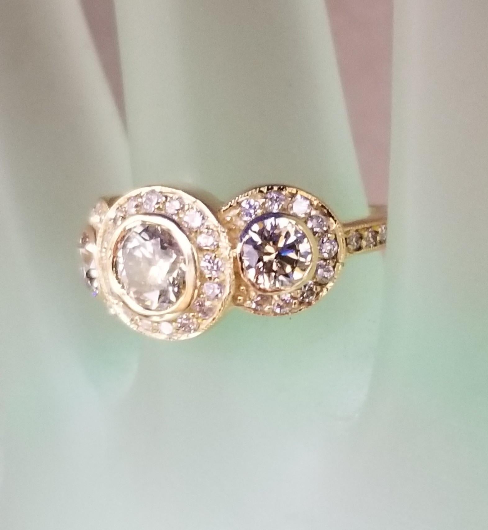 Contemporary 3-Stone Diamond Halo Ring