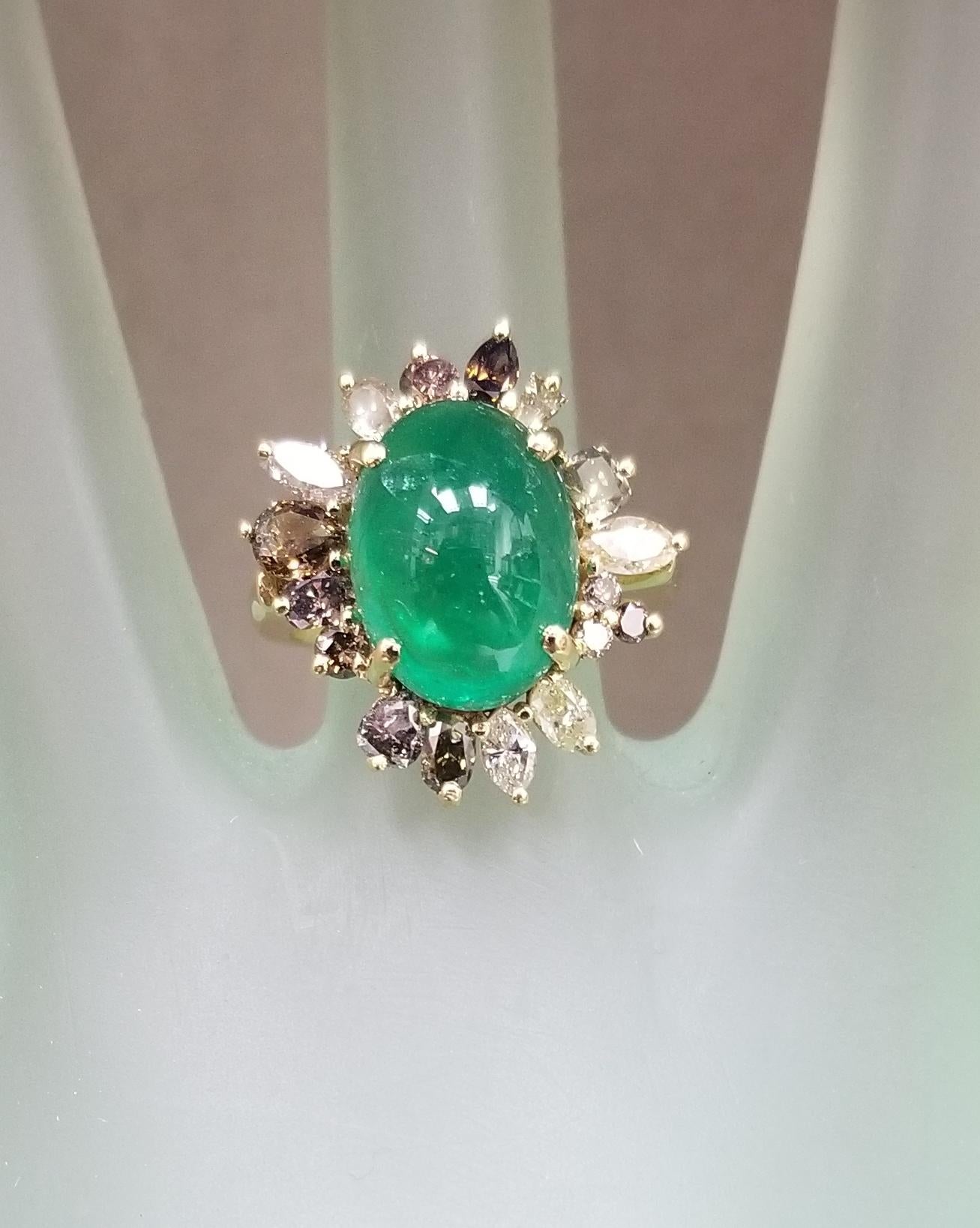 Natural White, Yellow and Brown Diamonds Surrounding a Emerald 3