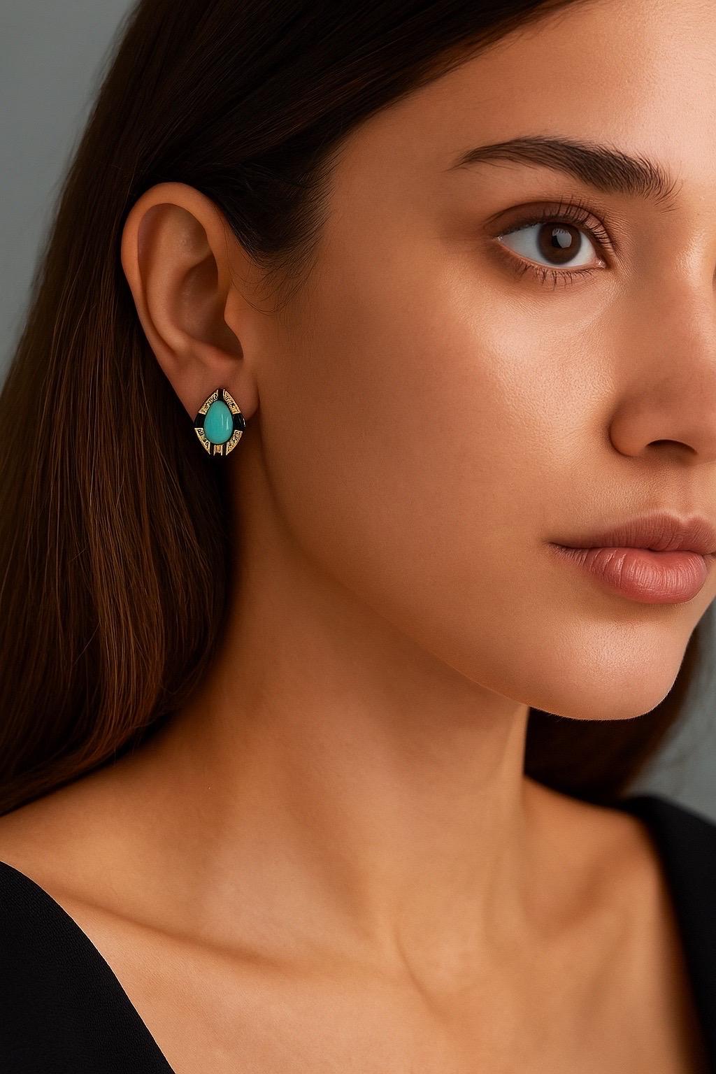 Orecchini con diamante turchese da 6,24 carati in oro 14 carati in stile Art Deco In condizioni Nuovo in vendita a Hoffman Estate, IL