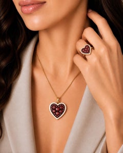 Garnet Birthstone Heart Pendant White Enamel 14K Gold by Meghna Jewels