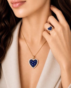 Blue Sapphire Birthstone Heart Pendant White Enamel 14K Gold by Meghna Jewels