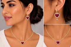 Ruby Diamond Birthstone Heart Drop Earrings 14K Gold by Meghna Jewels