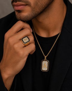 Diamond Pavé Custom Initial Signet Ring White Enamel 14K Gold by Meghna Jewels