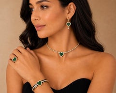 Emerald May Birthstone Diamond Heart Choker 14K Gold by Meghna Jewels