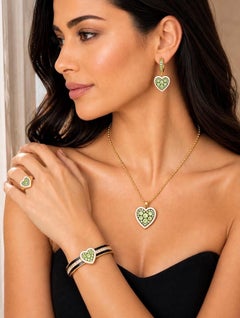 Peridot Birthstone Heart Earrings White Enamel 14K Gold by Meghna Jewels