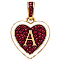 Rubin-Halskette mit personalisiertem Herzanhänger mit Initialen aus 14-karätigem Gold von Meghna Jewels