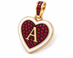 Rubin-Halskette mit personalisiertem Herzanhänger mit Initialen aus 14-karätigem Gold von Meghna Jewels