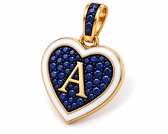 Blue Sapphire Personalized Initial Heart Pendant Necklace 14K Gold Meghna Jewels