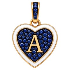 Blue Sapphire Personalized Initial Heart Pendant Necklace 14K Gold Meghna Jewels