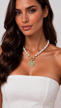 Peridot Birthstone Heart Pendant White Enamel 14K Gold by Meghna Jewels