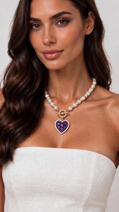 Amethyst Birthstone Heart Pendant White Enamel 14K Gold by Meghna Jewels