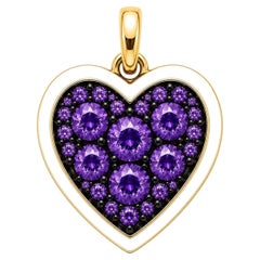 Amethyst Birthstone Heart Pendant White Enamel 14K Gold by Meghna Jewels