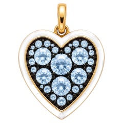 Aquamarine Birthstone Heart Pendant White Enamel 14 Karat Gold by Meghna Jewels