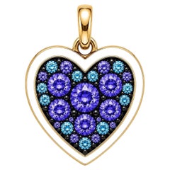 Tanzanite & Blue Zircon Birthstone Heart Pendant  14K Gold Meghna Jewels