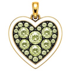 Peridot Birthstone Heart Pendant White Enamel 14K Gold by Meghna Jewels