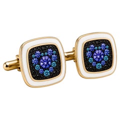 Tanzanite & Blue Zircon Birthstone Heart Cufflinks 14K Gold by Meghna Jewels