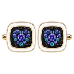Tanzanite & Blue Zircon Birthstone Heart Cufflinks 14K Gold by Meghna Jewels