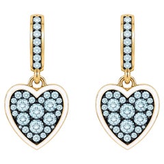 Aquamarine Birthstone Heart Earrings White Enamel 14K Gold by Meghna Jewels