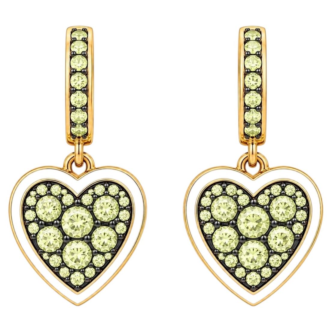 Peridot Birthstone Heart Earrings White Enamel 14K Gold by Meghna Jewels