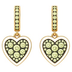 Peridot Birthstone Heart Earrings White Enamel 14K Gold by Meghna Jewels