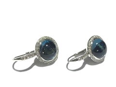 Mimi Shan Earrings in London Blue Topaz with Diamond Halo Drop Earrings