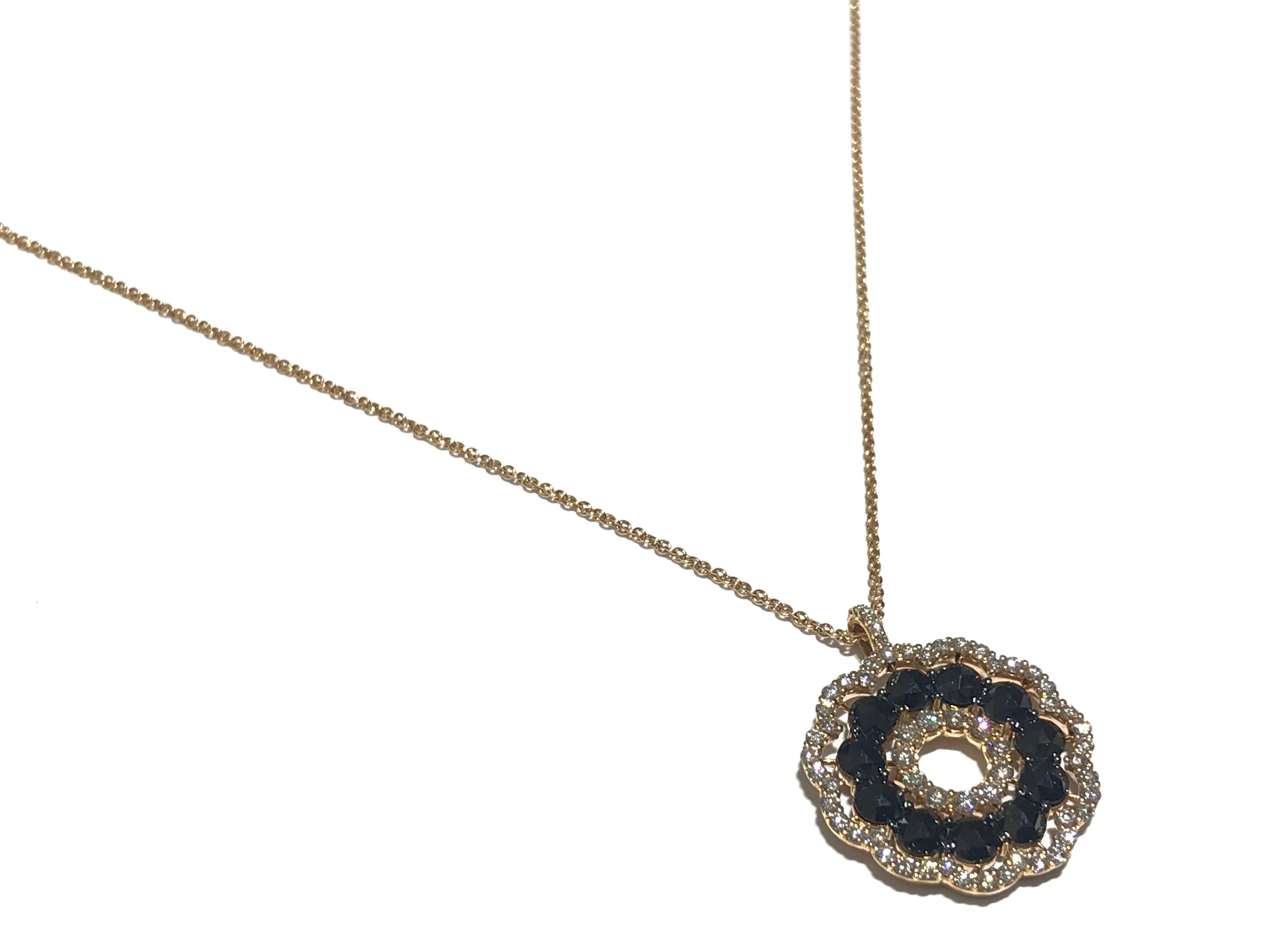 Round Cut Crivelli Circle of Life Pendant Necklace with Black and White Diamonds For Sale