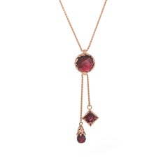 Garnet Wreath Drop Necklace Vintage 14 Karat Rose Gold Estate