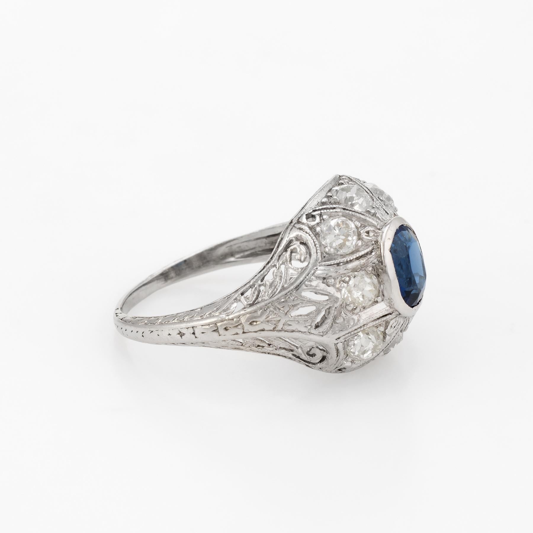 Antique Edwardian Sapphire Diamond Ring Platinum Old Mine Filigree Fine Vintage In Good Condition In Torrance, CA