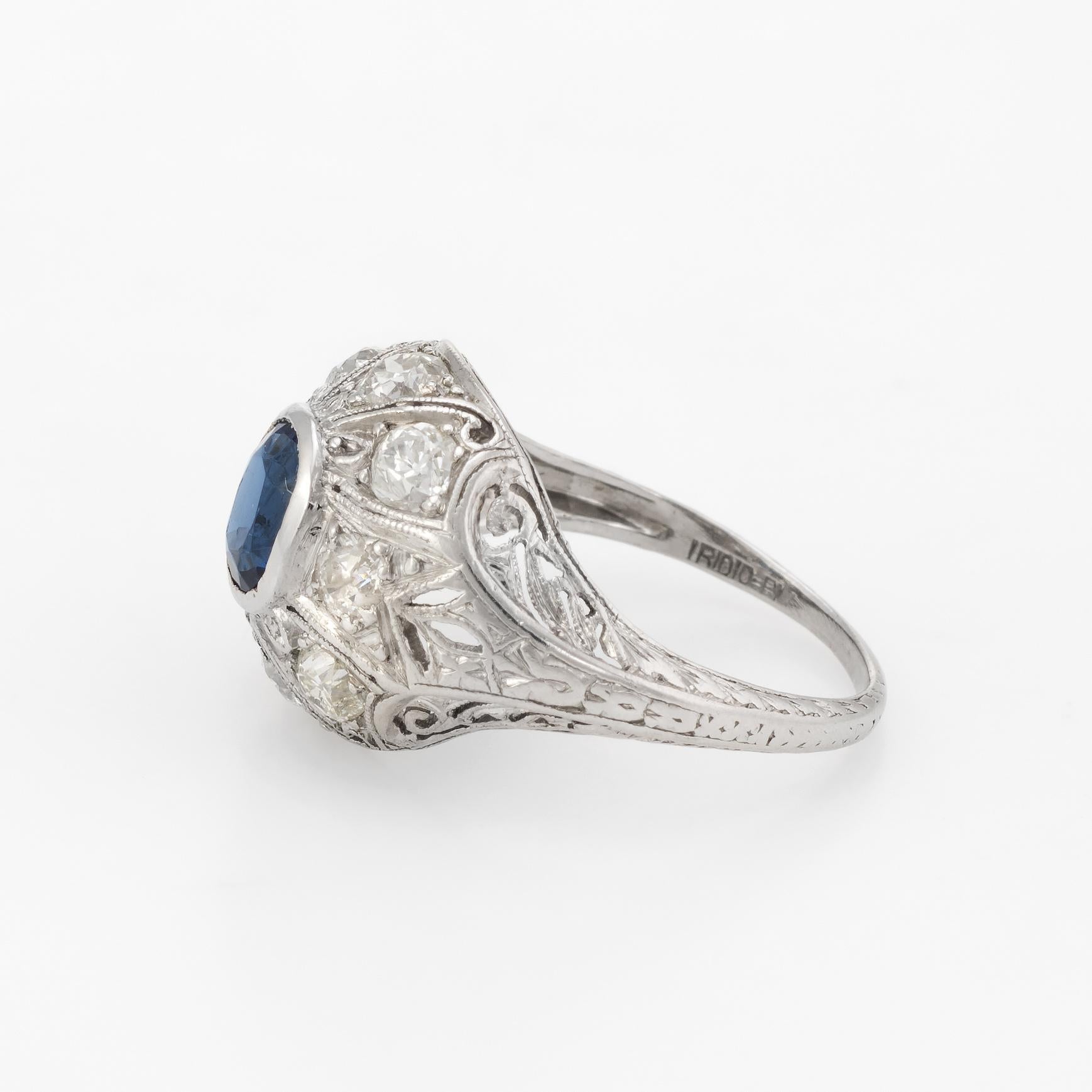 Women's Antique Edwardian Sapphire Diamond Ring Platinum Old Mine Filigree Fine Vintage