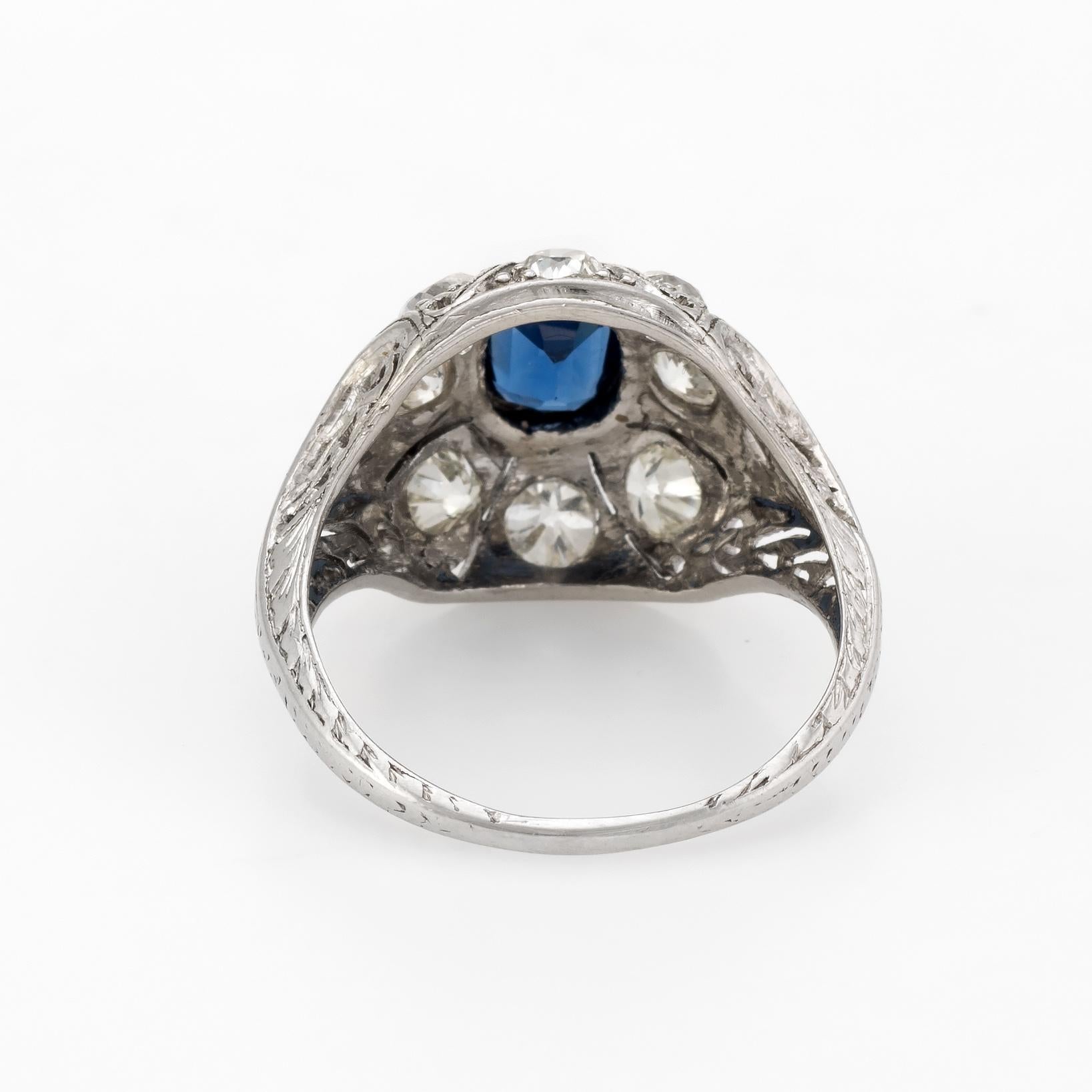Antique Edwardian Sapphire Diamond Ring Platinum Old Mine Filigree Fine Vintage 1