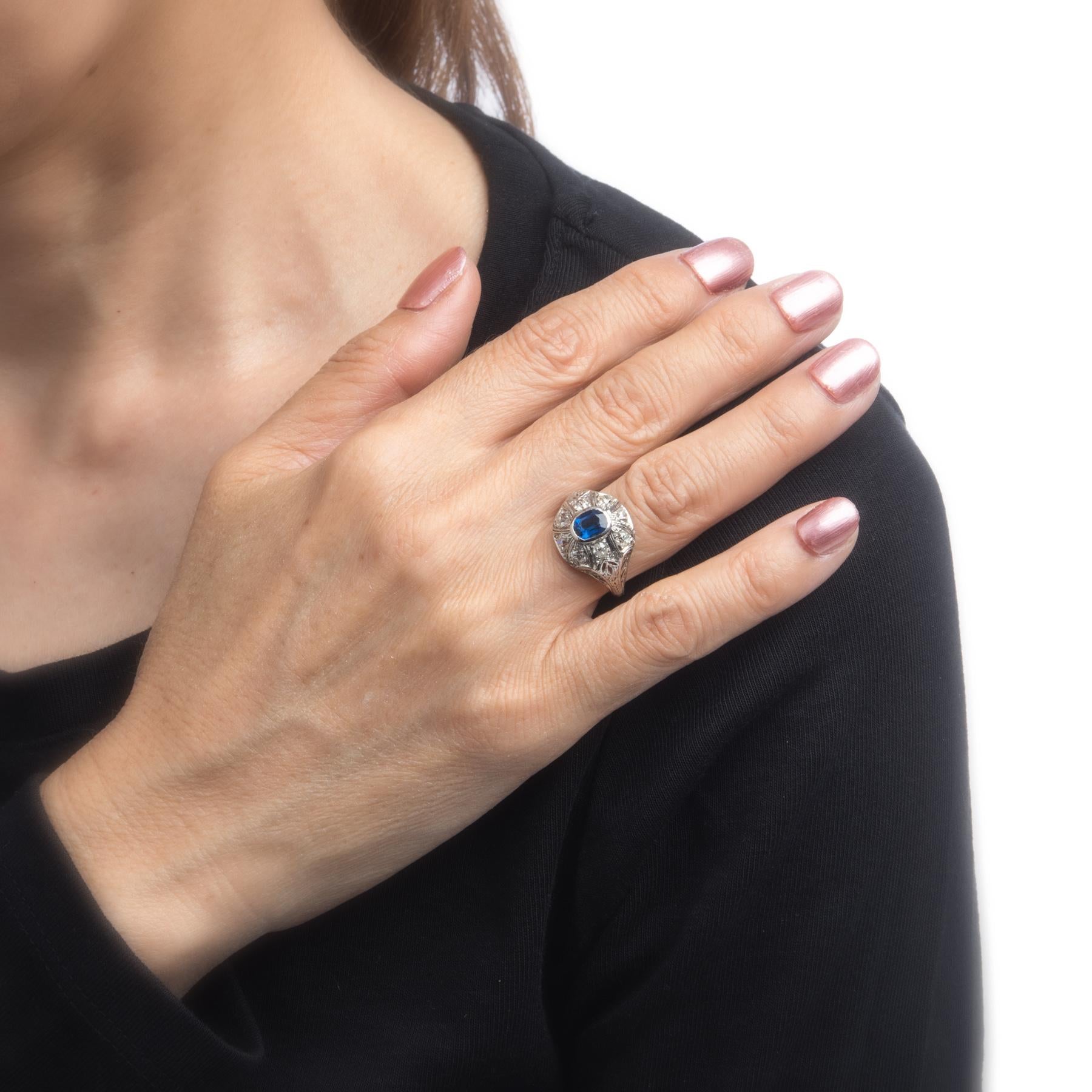Antique Edwardian Sapphire Diamond Ring Platinum Old Mine Filigree Fine Vintage 2