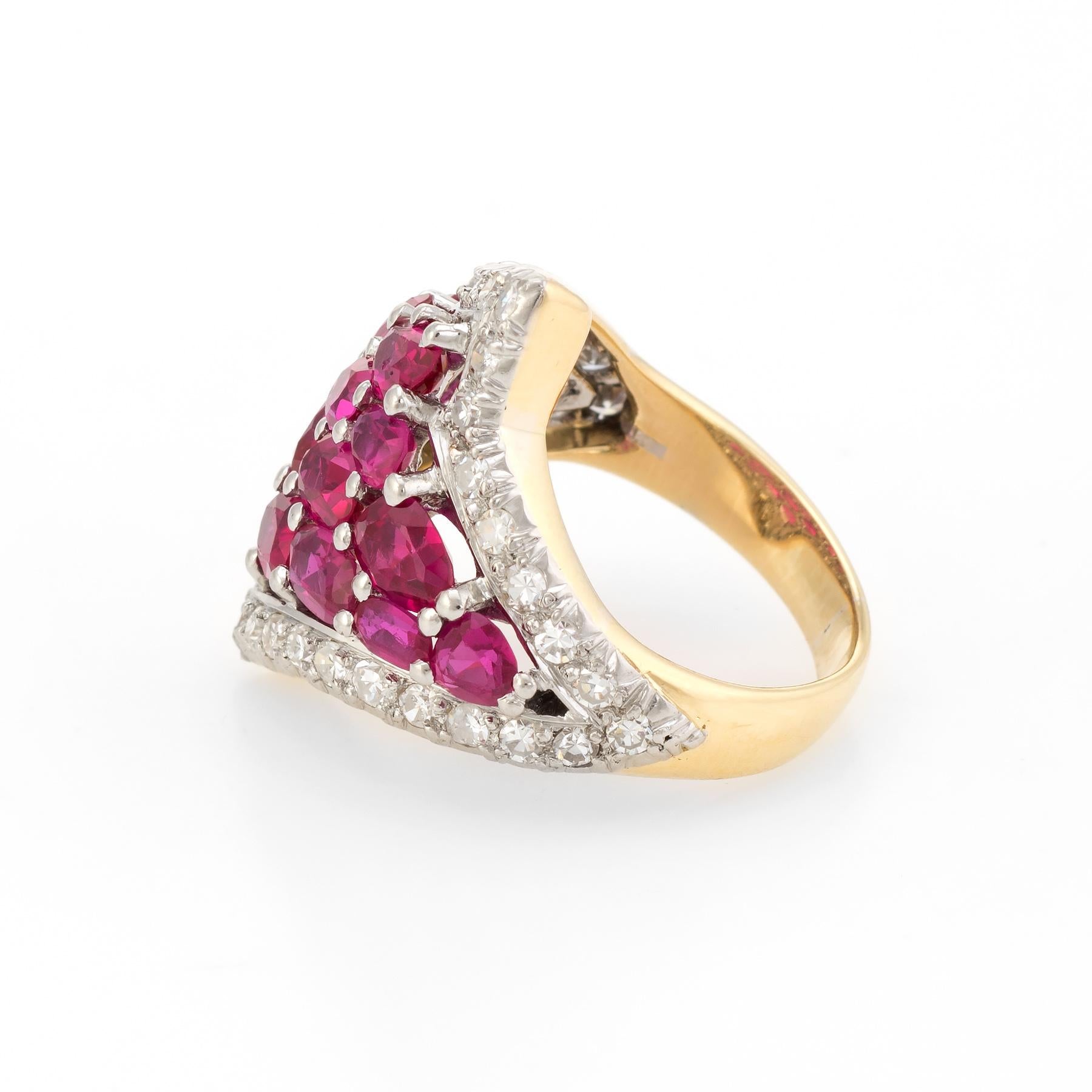 Vintage J Roca Ruby Diamond Wide Band Ring 18 Karat Gold Platinum Estate Jewelry In Excellent Condition In Torrance, CA