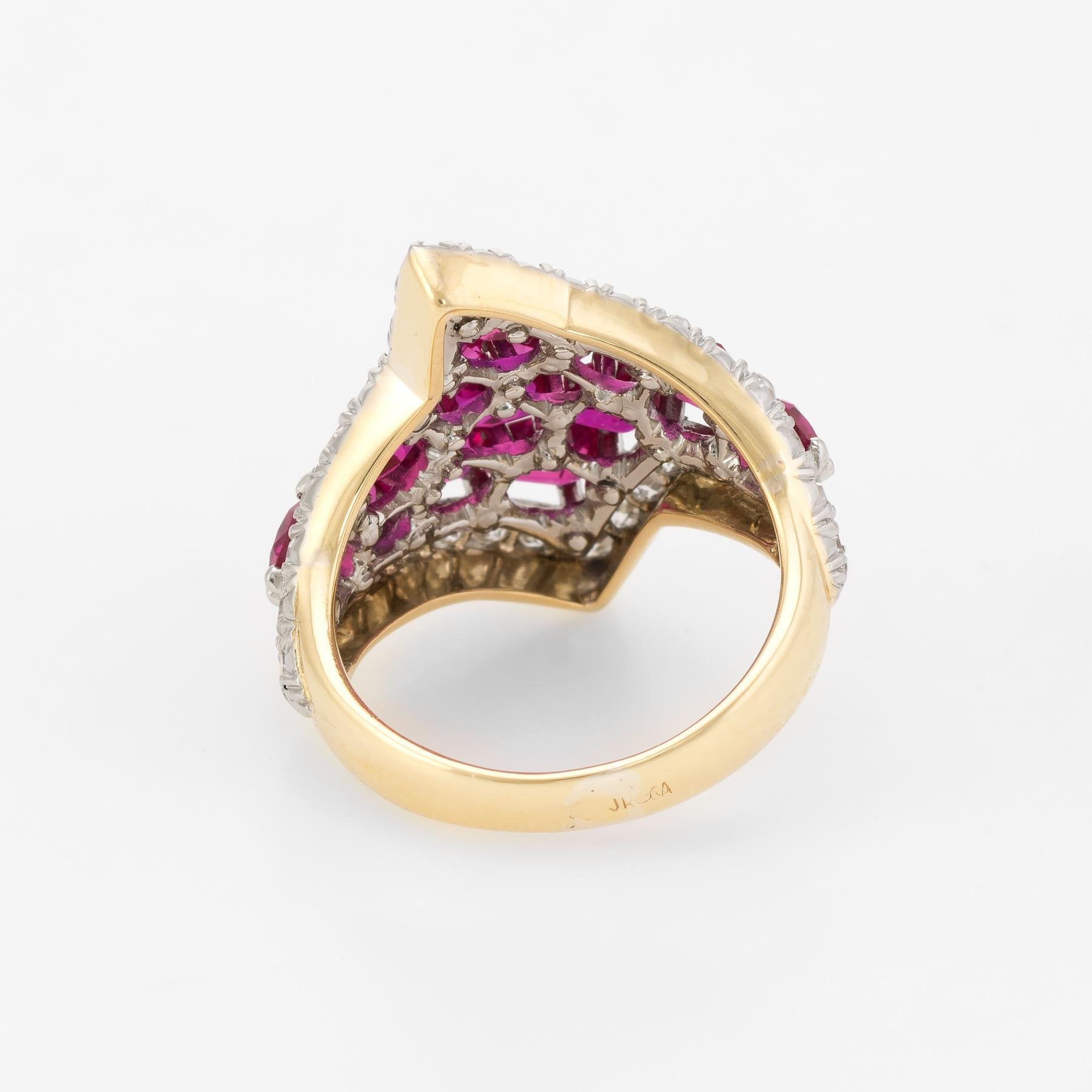 Women's Vintage J Roca Ruby Diamond Wide Band Ring 18 Karat Gold Platinum Estate Jewelry
